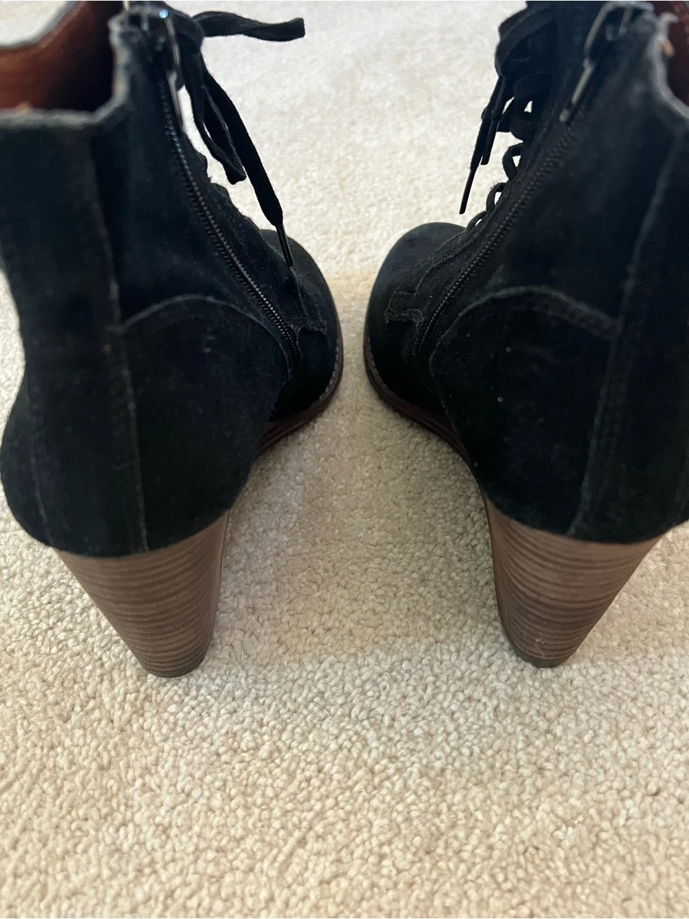 Lucky Brand Black Suede Lace-Up Wedge Ankle Boots